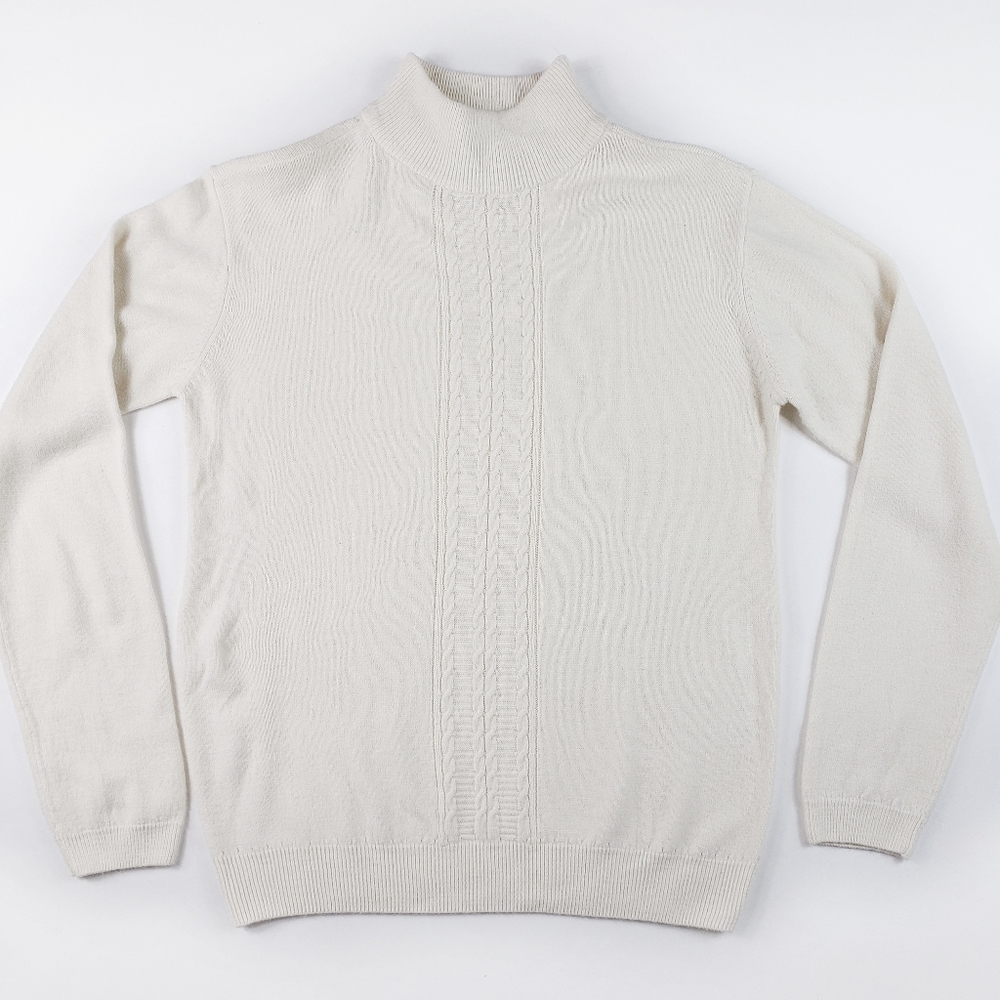 vintage Mock neck white sweater cable knit ivory S luxury classic twee coquette
